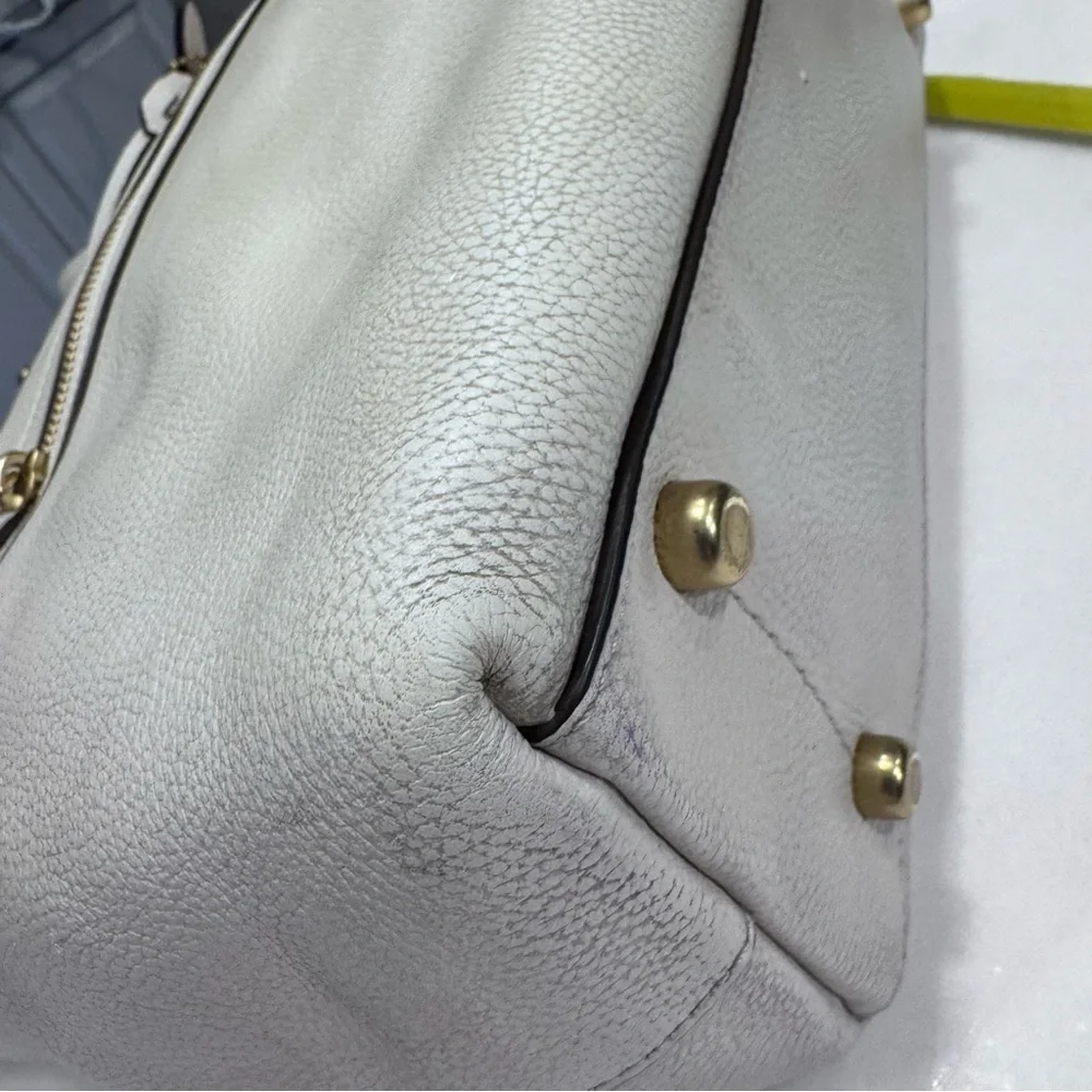 COACH Pebble Leather Taylor Medium Tote C Dangle Charm Chalk EUC